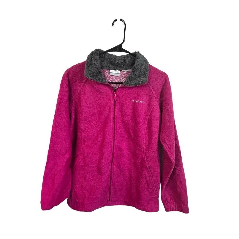 Columbia Women's Fuchsia Pink Full-Zip Fleece Jacket with Gray Sherpa Collar